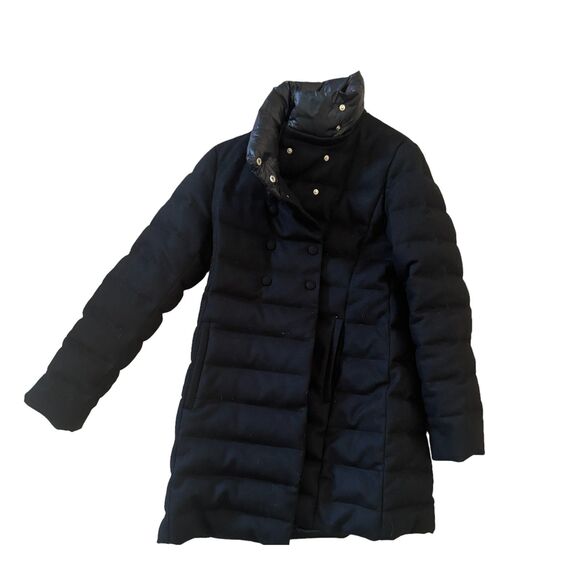 Marella Sport Wool Puffer Coat Black Padded Jacket Warm Winter Wear High Collar - Picture 2 of 7